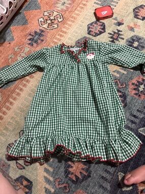 Sweet Dreams Green Gingham Pajama Nightgown with Red Trim